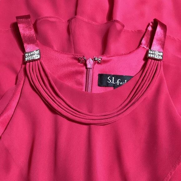 S. L. Fashions Strapless Hot Pink Fuchsia Tiered Ruffle Layered Cocktail Dress S - Picture 9 of 11